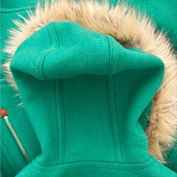 J. Crew Chateau Parka Italian Wool Stadium Cloth Faux Fur Hooded Coat Green Sz 4 - Picture 15 of 16